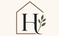 A minimalist logo for Homelle, featuring a stylized house outline with a large letter H and a small leaf motif, above the word 'Homelle' and the tagline 'CURATED HOME ESSENTIALS' on a light cream background.